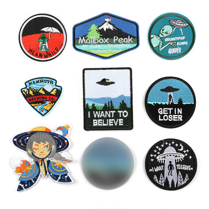 草莓刺绣布贴徽章外星人圆形帽徽箱包服装辅料烫花贴电脑绣花标