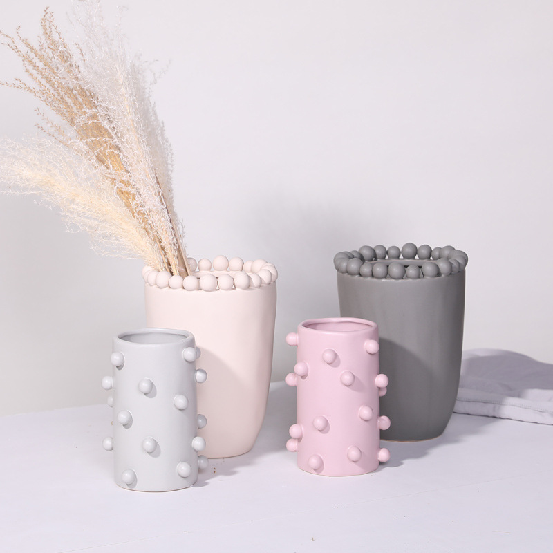 Moderno simple creativo florero de cerámica decoración sala de estar arreglo de flores secas flor falsa mesa de comedor escritorio del hogar Decoración suave