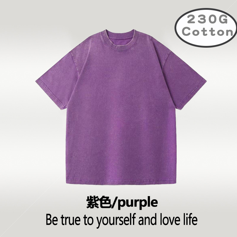 Camiseta retro de manga corta lavada holgada de algodón puro Camiseta transfronteriza de talla grande 230g versión estadounidense de talla europea de los hombres con hombros caídos