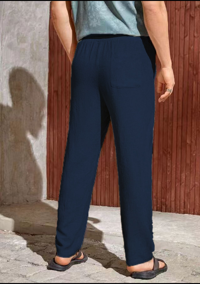 Men's Casual Cotton-linen Drawstring Trousers Breathable Fit_voghion.com