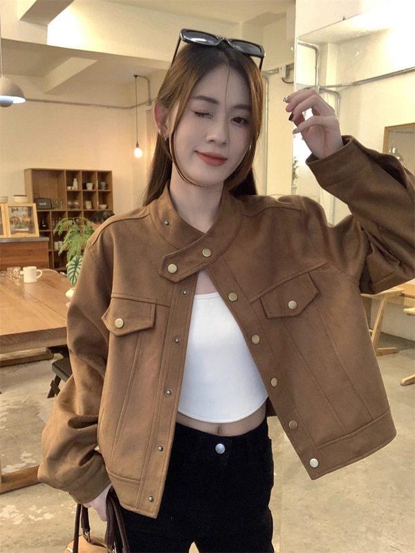 短款棕色美拉德小香风外套女春秋新款2025小个子开衫皮衣夹克上衣|undefined