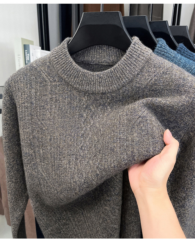 Casual nuevo estilo de moda masculina otoño invierno medio alto cuello sólido Jacquard suéter de tendencia cálido suéter de punto