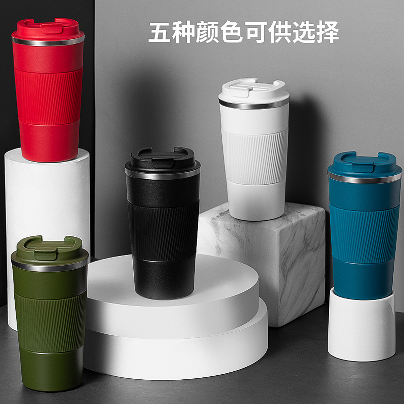 Cross-Border American 304 Stainless Steel Thermos Cup, Fashionable Car Coffee Cup, Silicone Sleeve Flip Coffee Cup with Printed Log Cross-Border American 304 Stainless Steel Thermos Cup, Fashionable Car Coffee Cup, Silicone Sleeve Flip Coffee Cup with Printed Log