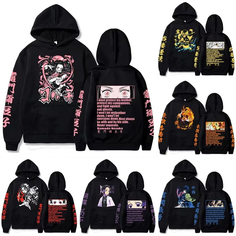 [Cross-border European Size] Stylish Demon Slayer Black Hoodie Pullover Jacket Casual Sports Sweatshirt