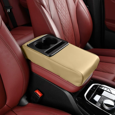 Compartment Without Side Pockets, Integrated Phone — Armrest box pad - box-style-glossy-beige-armrest-cushion