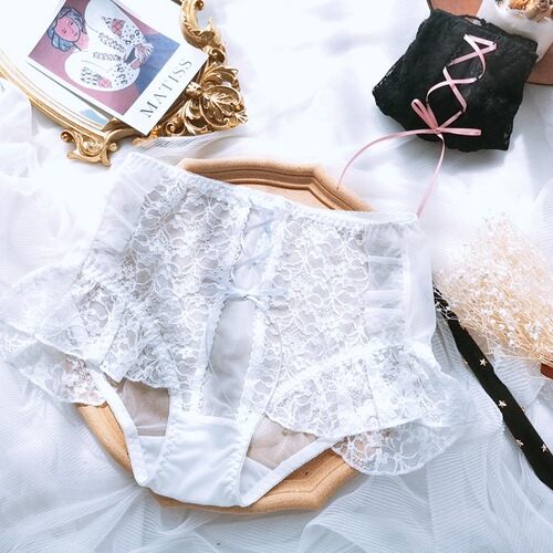 Japanese new large size underwear women's high waist black sexy cross belt 200 pounds girl fat MM white underwear