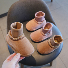 2025秋冬新款宝宝鞋软底针织口保暖雪地靴女欧美圆头套筒外贸棉靴