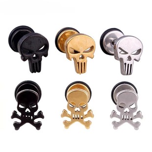 Cross-border Stainless Steel Earrings Skull Earrings Threaded Round Pancake Earrings