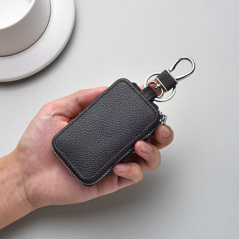 Litchi Pattern Car Key Case Leather Keychain Door Key Holder Unisex Large Capacity Protective Cover Anti-Loss Suitable for Men and Women