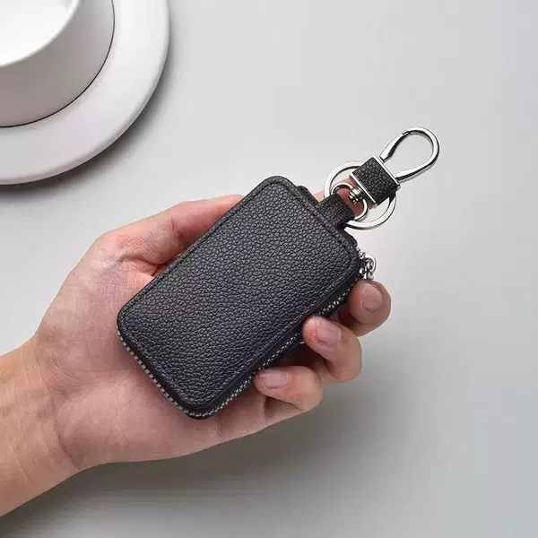 Litchi Pattern Car Key Case Leather Keychain Door Key Holder Unisex Large Capacity Protective Cover Anti-Loss Suitable for Men and Women