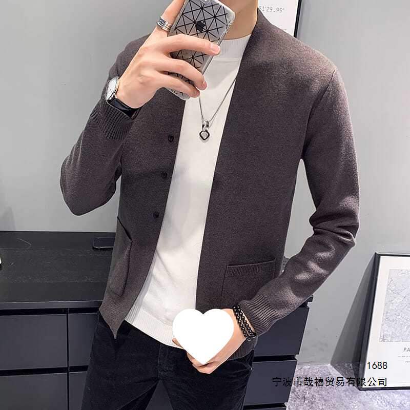 Men's thin knitted cardigan, autumn 2020 new Korean style, trendy and handsome, slim fit men's sweater.