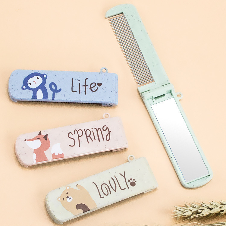 Nordic style cartoon folding comb portable mini hair comb comb mirror two in one hibiscus lemon wholesale