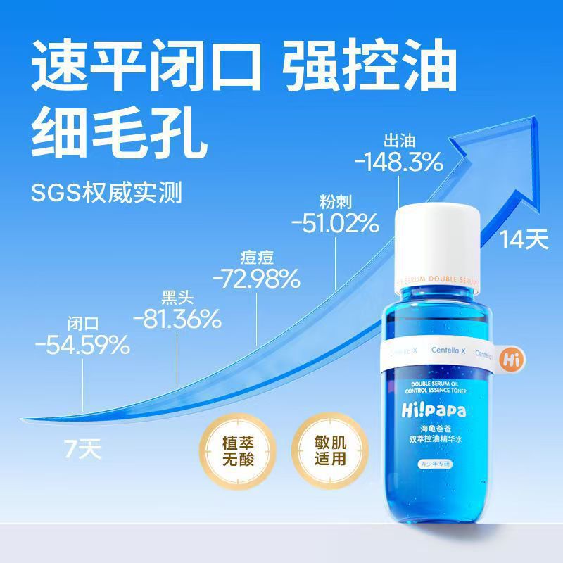 海龟爸爸闭口水青少年控油爽肤水湿敷水敏感肌收缩毛孔抗痘精华水