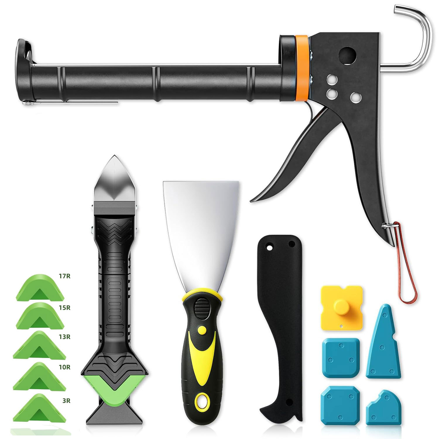 글루건 14개 [블랙 글라스 글루건 + 5-in-1 + 6호 + 옐로우 스크레이퍼 + 옐로우 3inch 퍼티 주걱]