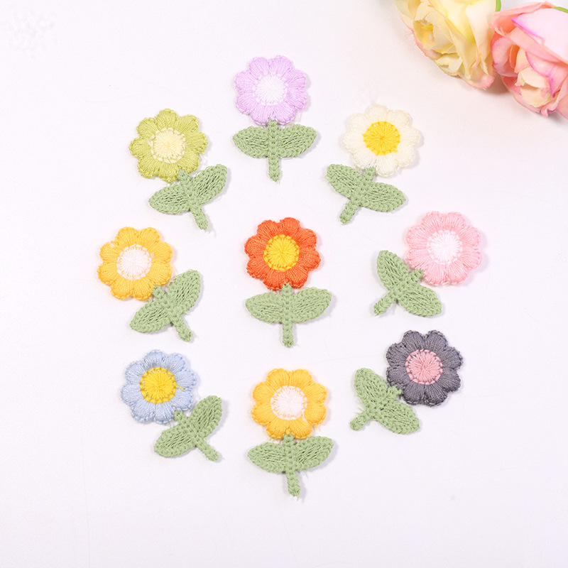 电脑绣花厂新款服装补丁贴发卡装饰小配件2cm双叶树杆花刺绣布贴