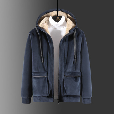 羊羔絨中老年男外套加絨加厚男士連帽開衫保暖衛衣銀狐絨外套大碼