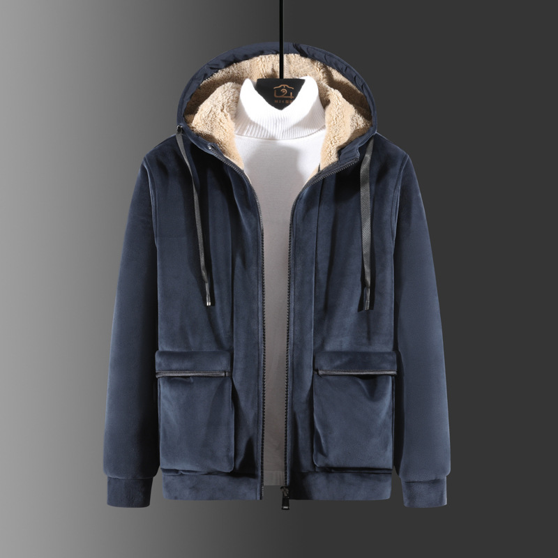 羊羔絨中老年男外套加絨加厚男士連帽開衫保暖衛衣銀狐絨外套大碼