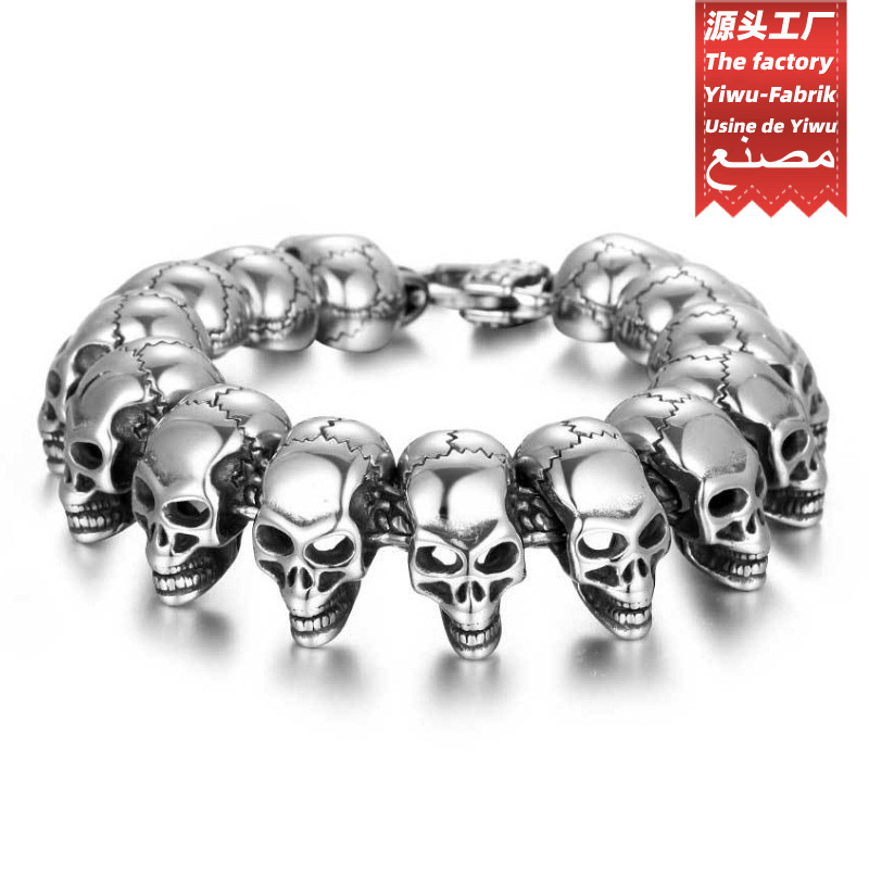 Cross-Border Men's Personalized Skull Punk Bracelet Retro Street Trendy Glossy Buckle Fashion Accessories Wholesale
