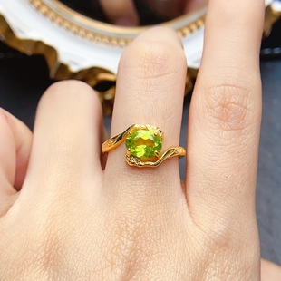 New natural olivine suit S925 silver inlaid main stone 6*8mm Joker net red explosions women's jewelry wholesale