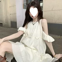 Французское платье с открытыми плечами на ушах женское лето повседневное свободное тонкое платье