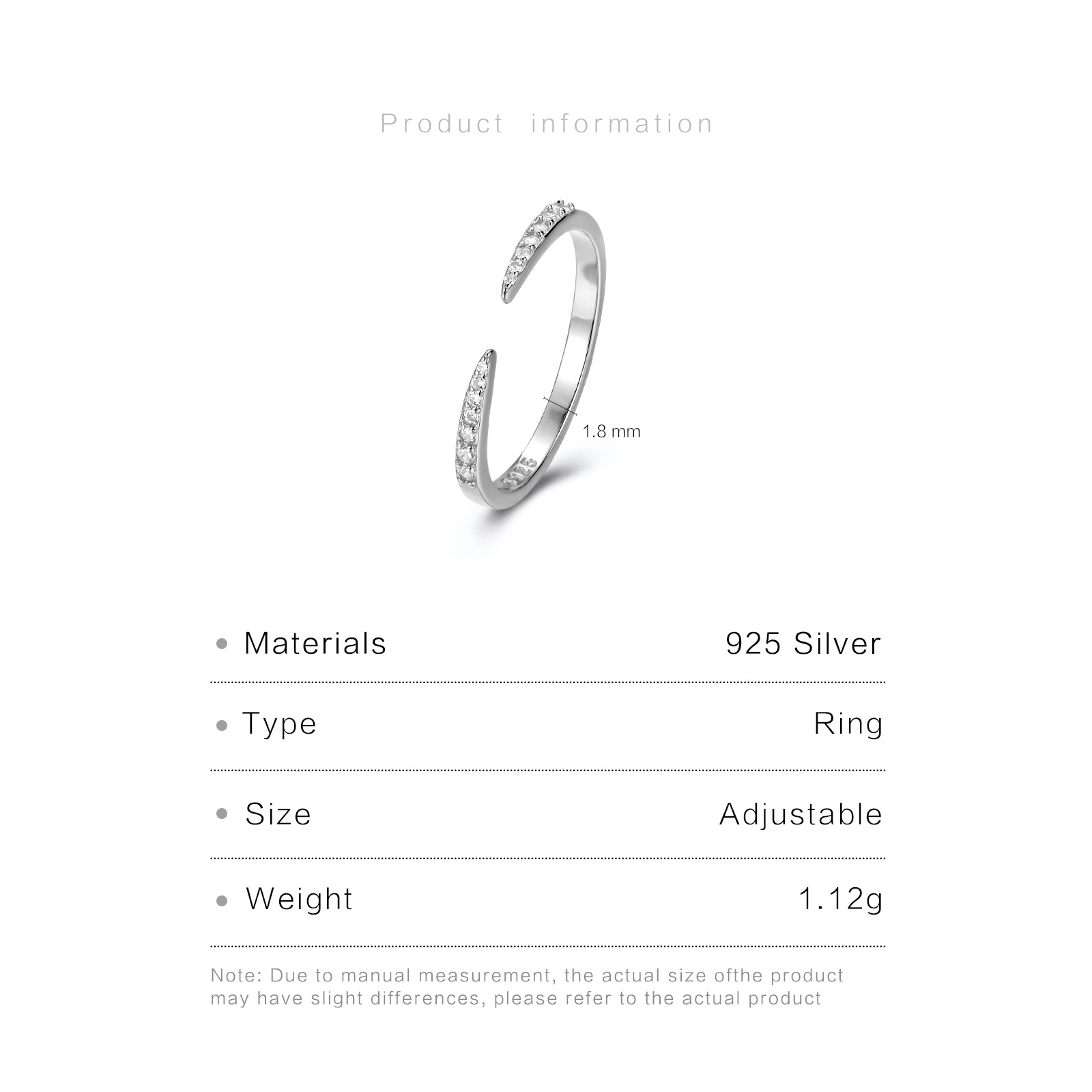 4g Weight 0.05µm-0.08µm Gold Plating Thickness Electroplating Gold Plating Process 18K Real Gold Plated Plating Material Zircon Inlay Material Open Rings Classification 18K Gold Plated 925 Sterling Silver Geometric Open Rings
