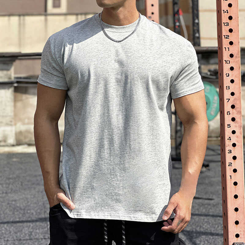 Fitness Clothes Men's Loose Cuff T-shirt Gray Sports Short-sleeved Summer Muscle Shown Cotton Training Clothes