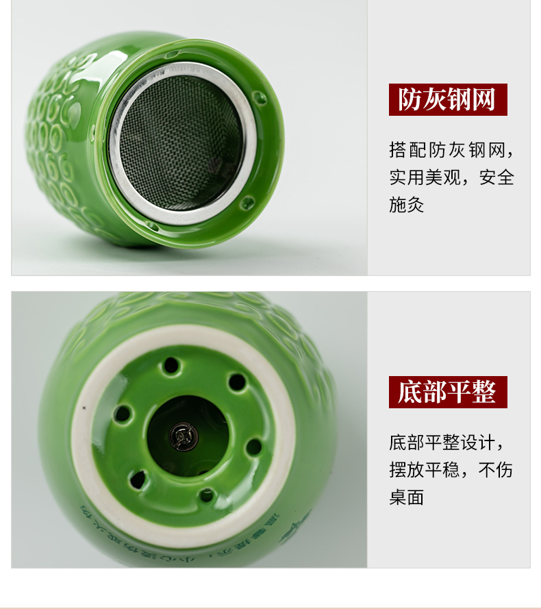 Ceramic Moxibustion Cup with Gua Sha Massage Beads Jade Green Wellness Tool with Dust Cover and Cloth Sleeve in use
