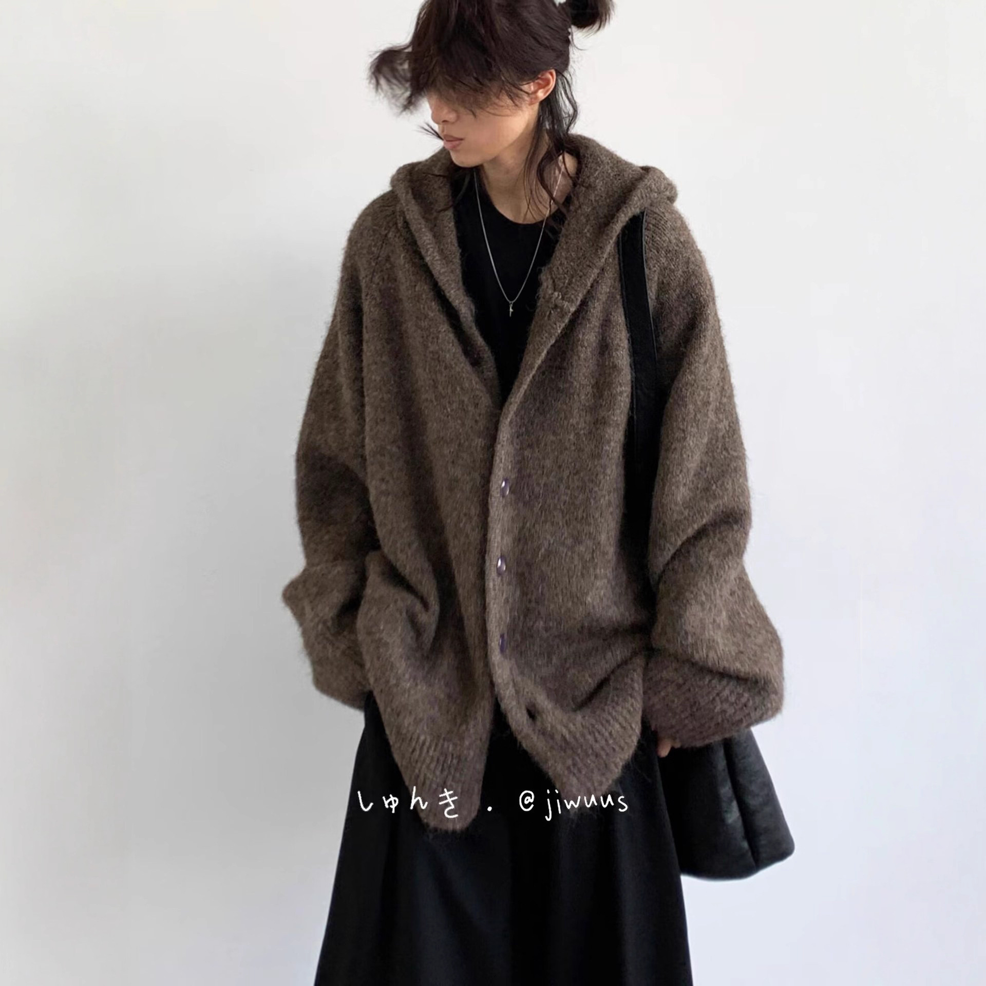 跨境韩国高级感灰色连帽毛衣男松弛慵懒风秋冬针织开衫外套潮男装