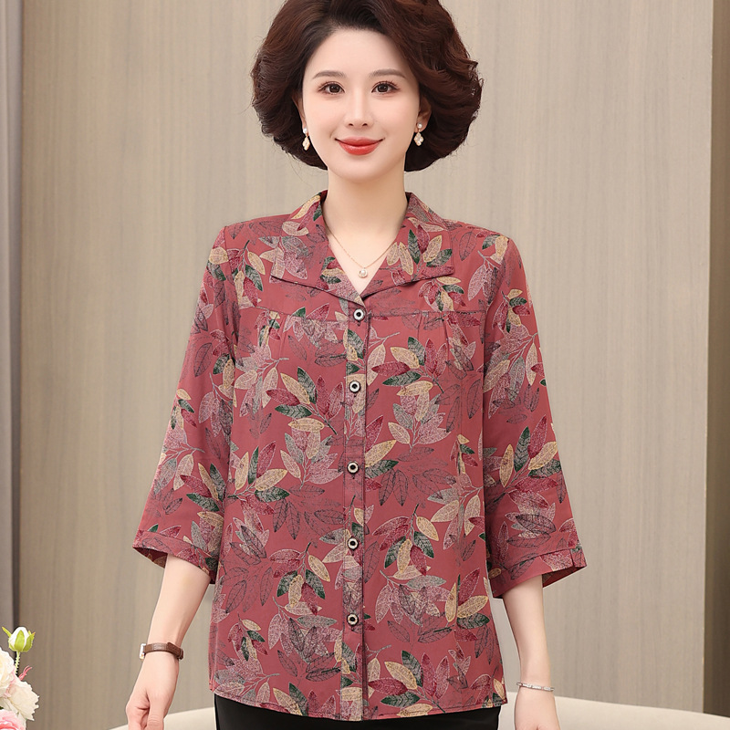 Middle-aged and elderly cotton silk mother's shirt 200kg special body plus size shirt grandma spring and autumn long sleeve clothes Middle-aged and elderly cotton silk mother's shirt 200kg special body plus size shirt grandma spring and autumn long sleeve clothes