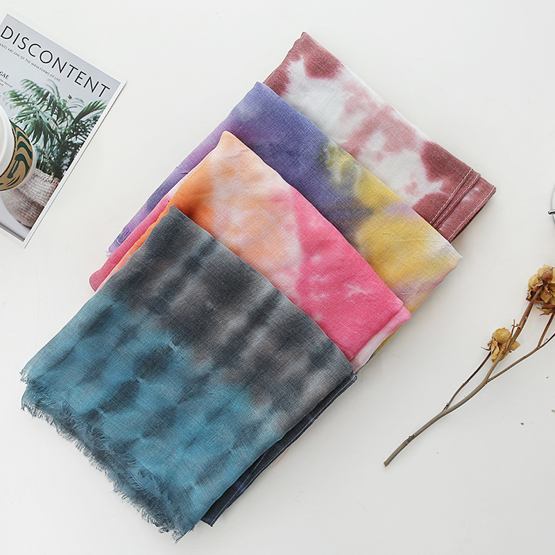 New Cotton and Linen Tie-Dye Scarf, New Retro Tr Polyester-Cotton Gift Travel Sun Protection Shawl, Export Beach Towel New Cotton and Linen Tie-Dye Scarf, New Retro Tr Polyester-Cotton Gift Travel Sun Protection Shawl, Export Beach Towel