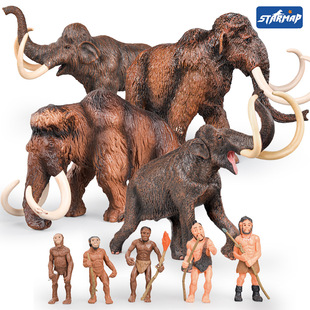Cross-border Simulation Animal Mammoth Model Elephant Primitive Man Model suit Static Ornaments Toy