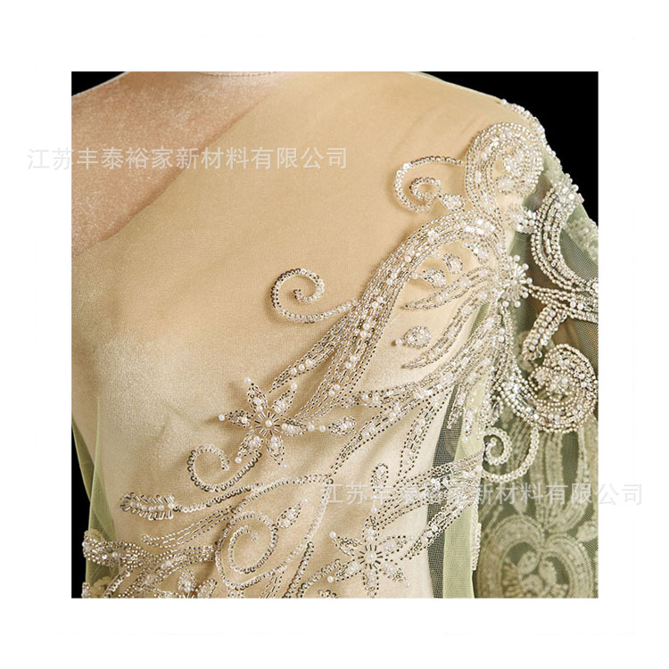 Tejido de malla beige de alta calidad flor sequinilla flor tela de malla bordada tela de boda de alta gama