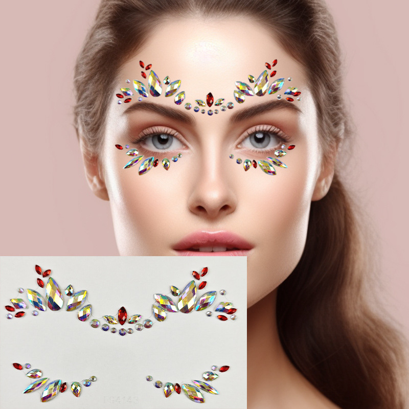 Cross-Border Amazon Face Tattoo Stickers Crystal Rhinestone Stickers Forehead Stickers Masquerade Face Stickers Rhinestone Decoration