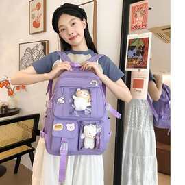 中高学生书包韩版时尚潮流少女休闲背包原宿风卡通日系纯色双肩包