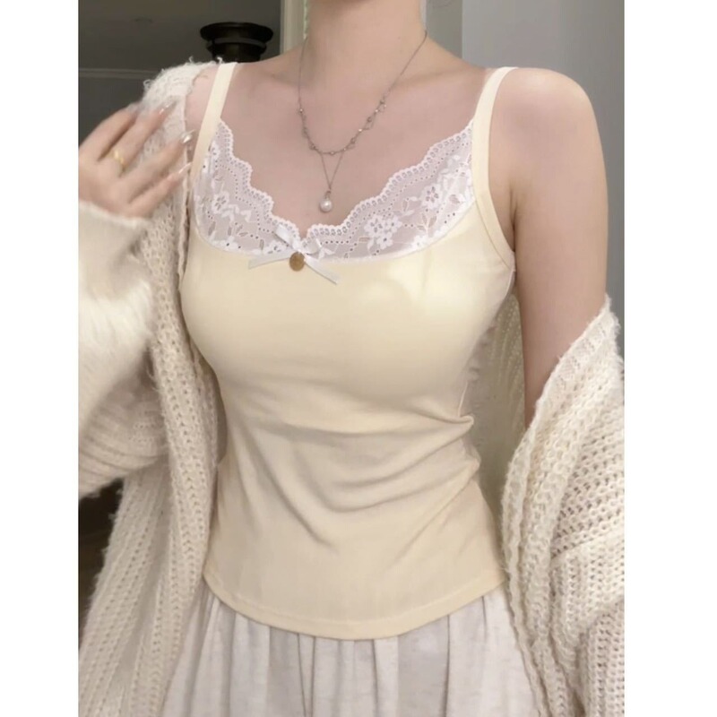 2026 New Lace Camisole with Chest Pads, Suitable for Inner or Outer Wear, Skin-Friendly, Comfortable, Breathable, Seamless Rayon Underwear for Women