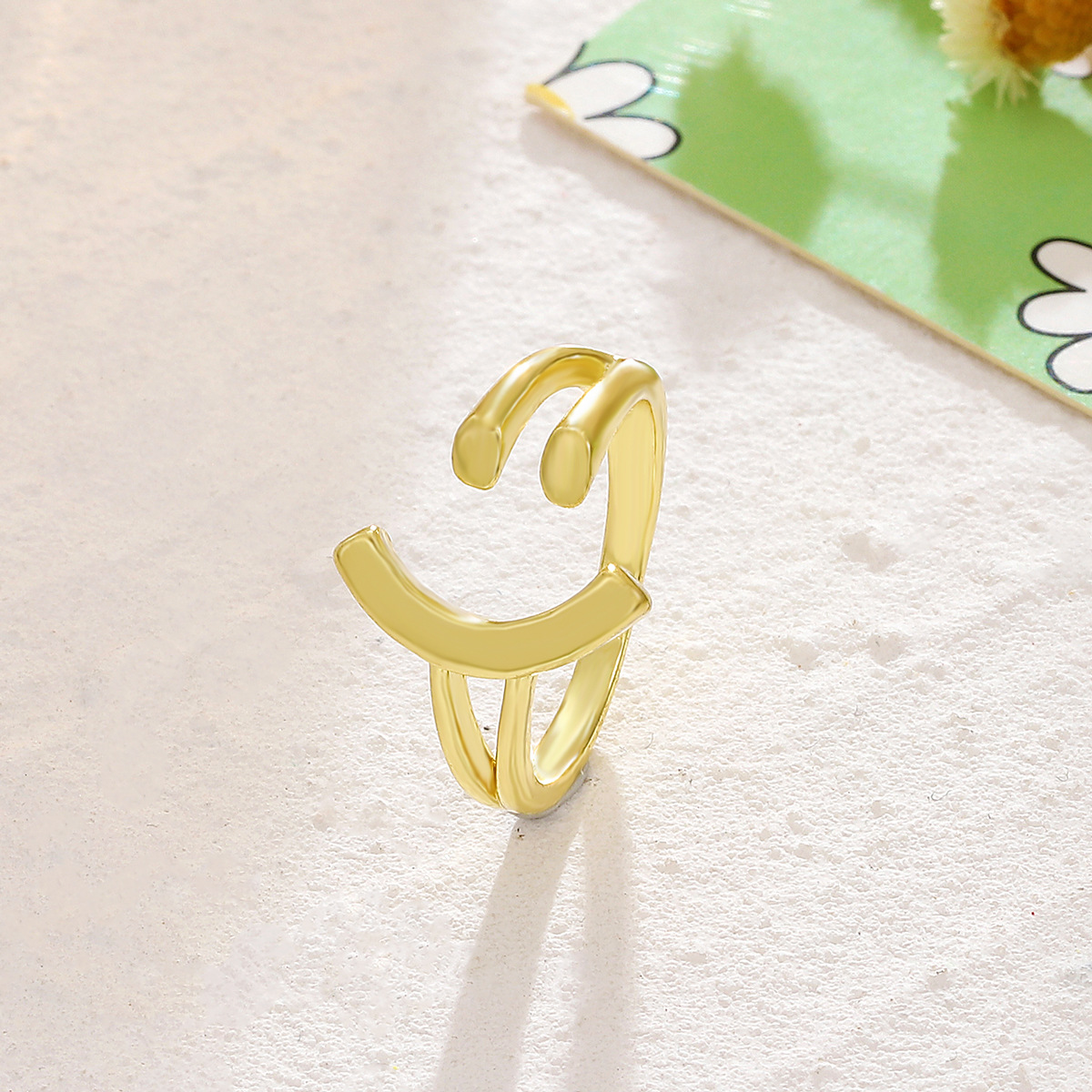 simple creative smiley face open copper index finger ring