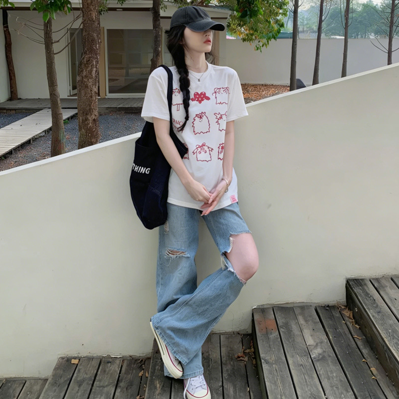 Korean 26 Summer New Model Fan* Collaboration Designer Style Cute Cartoon Heart Pattern Loose Short-Sleeve T-Shirt for Men and Women Korean 26 Summer New Model Fan* Collaboration Designer Style Cute Cartoon Heart Pattern Loose Short-Sleeve T-Shirt for Men and Women