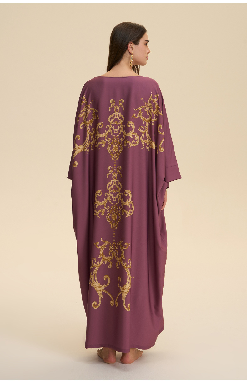 Foreign Trade Cross-border Middle Eastern Robe, Four-way Stretch Pajamas For Women, Loose, Luxurious, Fashionable Print,_ecoleips.com