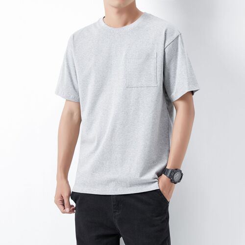 New men's summer round neck pure cotton T-shirt sports fashion top plain color, can add LOGO