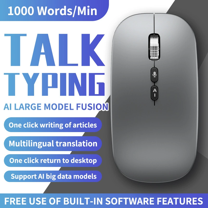 Трансграничная интеллектуальная мышь с искусственным интеллектом, беспроводная трехрежимная голосовая вводная инструкция iFlytek, распознавание перевода, голосовое управление, преобразование речи в текст