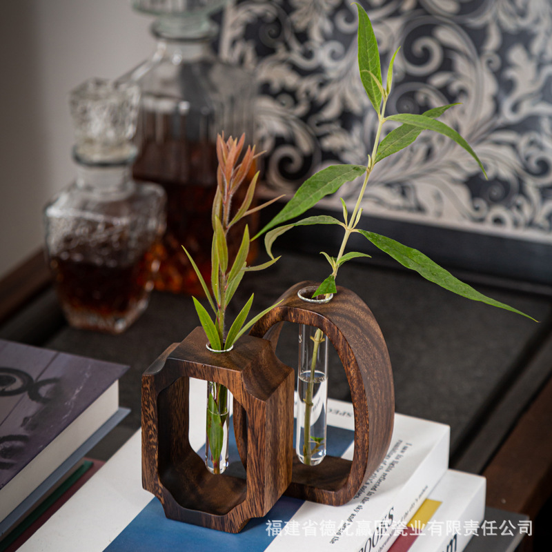 Creativo marco de madera hidropónico verde rosa de vidrio recipiente de recipiente de mesa de oficina verde decoración moderna