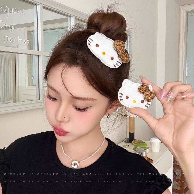 豹纹蝴蝶结KT猫魔术贴发卡甜美少女风可爱卡通刘海贴碎发神器|undefined
