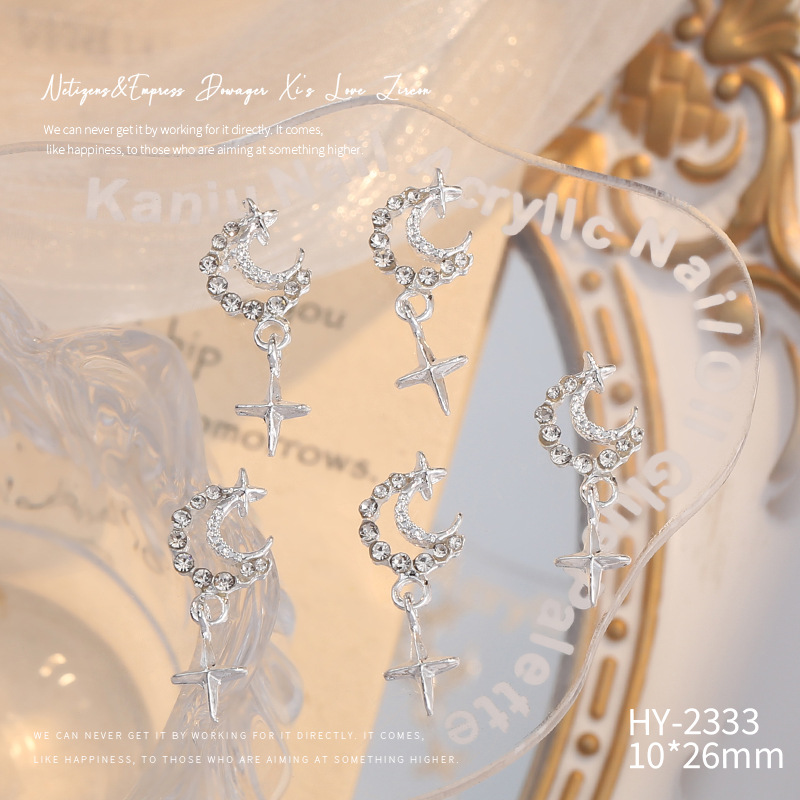 Nueva joyería de aleación de manicura completa diamante borla arco corona plata uñas manicura joyería accesorios al por mayor