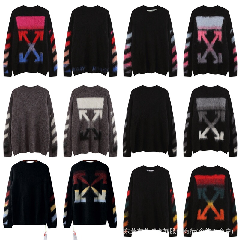 25Ss Trendy Brand Gradient Ow Mohair Striped Arrow Knitwear Gradient Rendering Arrow Knitwear Cross-Border