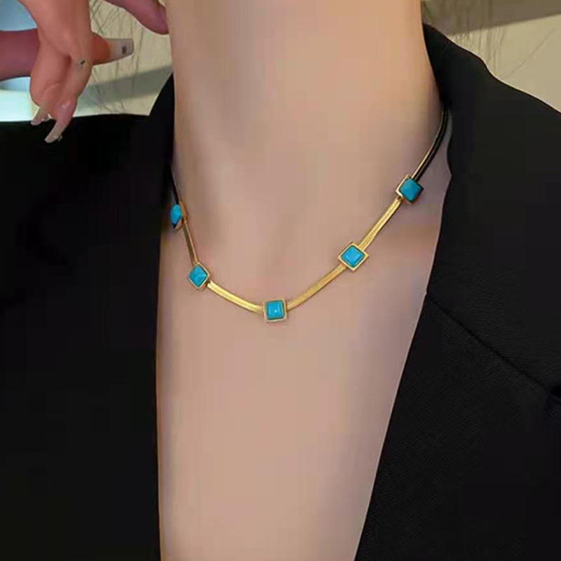 Simple Style Square Stainless Steel Turquoise Inlay Turquoise Necklace Colorza_colorza_3