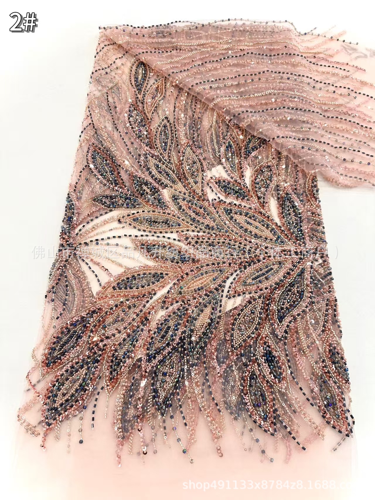 Tejido de flores tridimensionales industria pesada Tejido de bordado de perlas Tejido de bordado de sequilla Tejido de vestido de moda de alta calidad transfronterizo