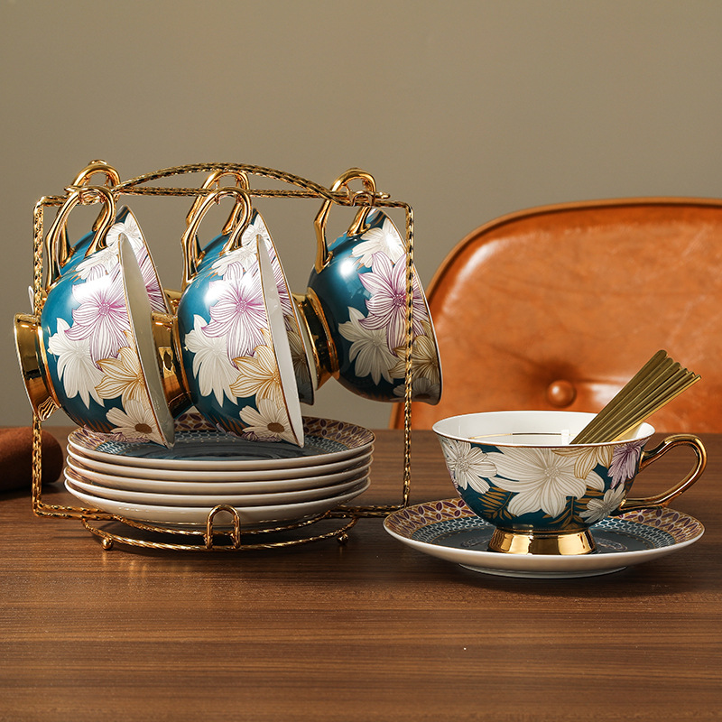 Conjunto de tazas y platos de café de porcelana de hueso, tazas de té de la tarde, caja de regalo de cumpleaños, regalo de boda.