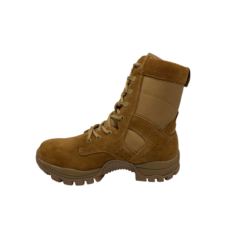 Botas de combate marrones al por mayor de fábrica, botas de entrenamiento impermeables de primera capa de caña alta ligeras, botas tácticas para hombres al aire libre del desierto resistentes al desgaste