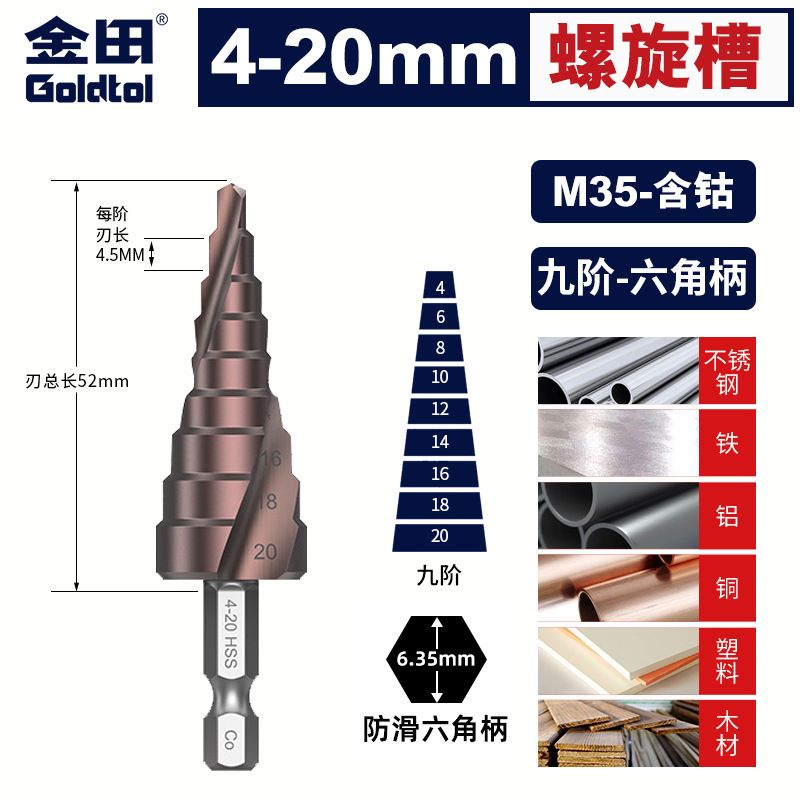 Jintian Pagoda broca agujero reamer perforación de acero inoxidable metal escalón especial de alta dureza broca de mano rotativa