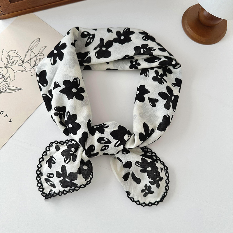70 algodón y lino floral cuadrado bufanda de las mujeres estilo coreano de todo partido pastoral estilo artístico cuello Protección decorativa bufanda pequeña bufanda delgada